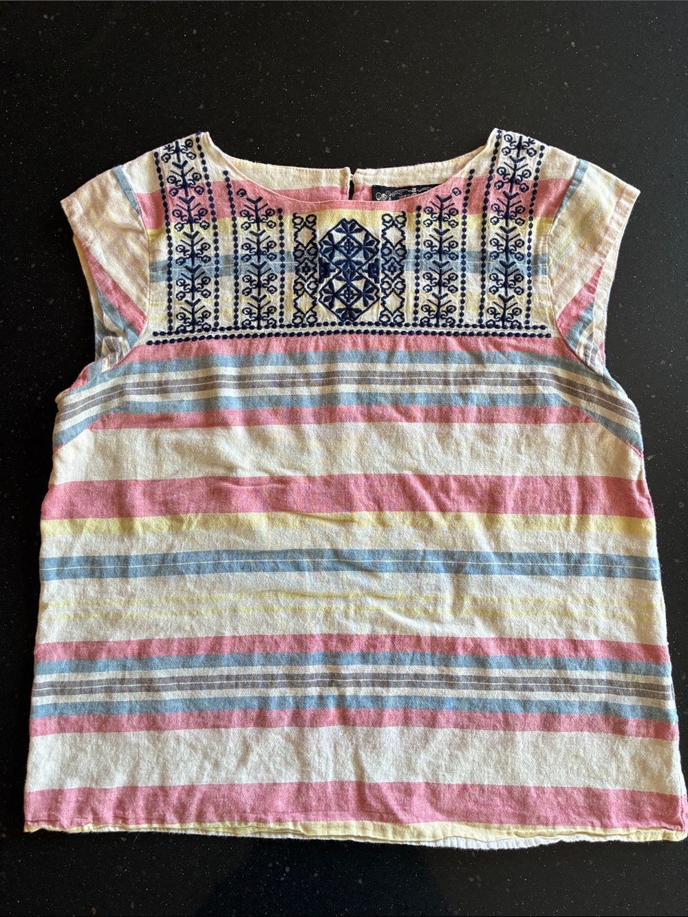 Anthropologie James Coviello Embroidered Striped Cotton Blend Blouse Size Med